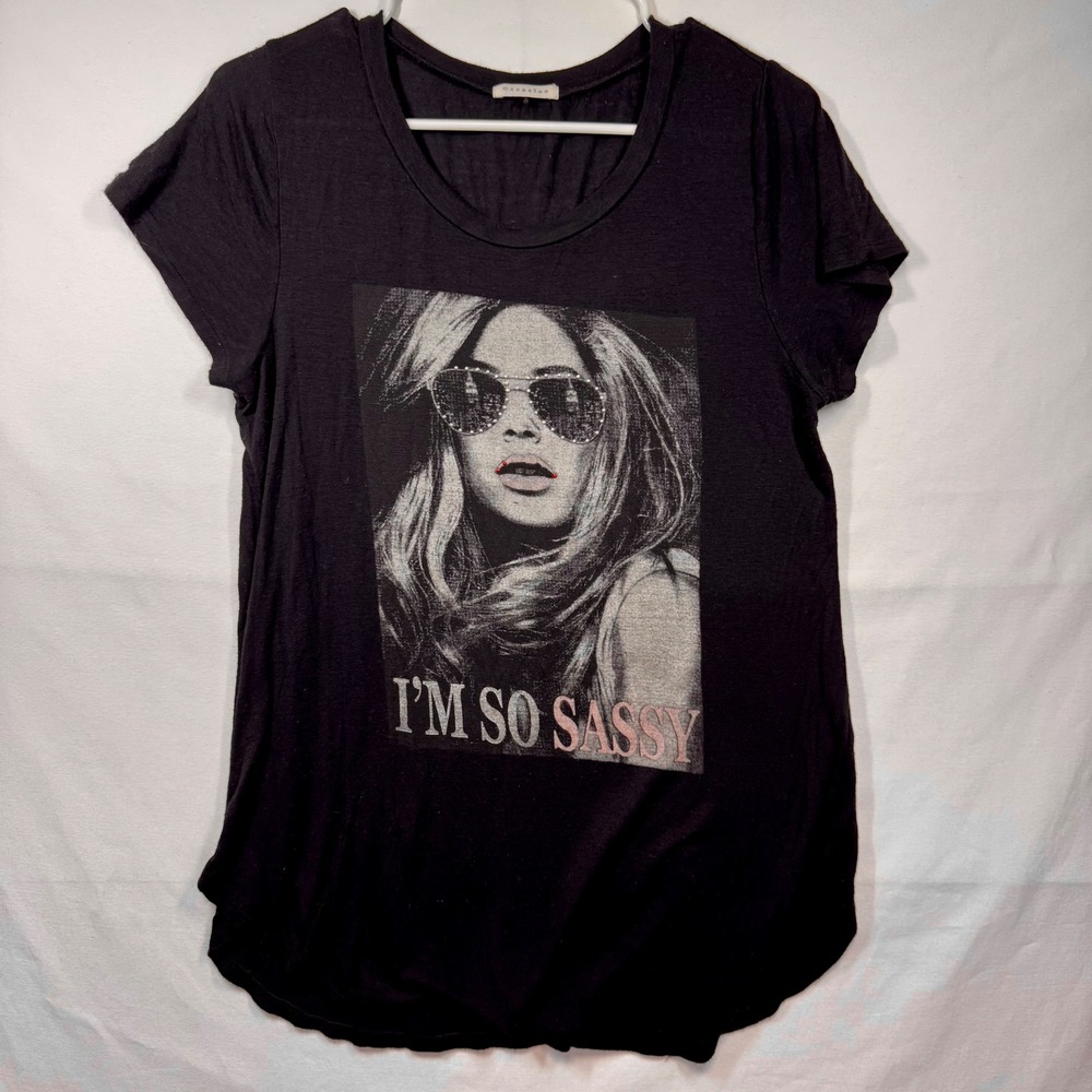 Occasion Graphic Tee I'm So Sassy Rhinestone Embellished Black Top Size XL